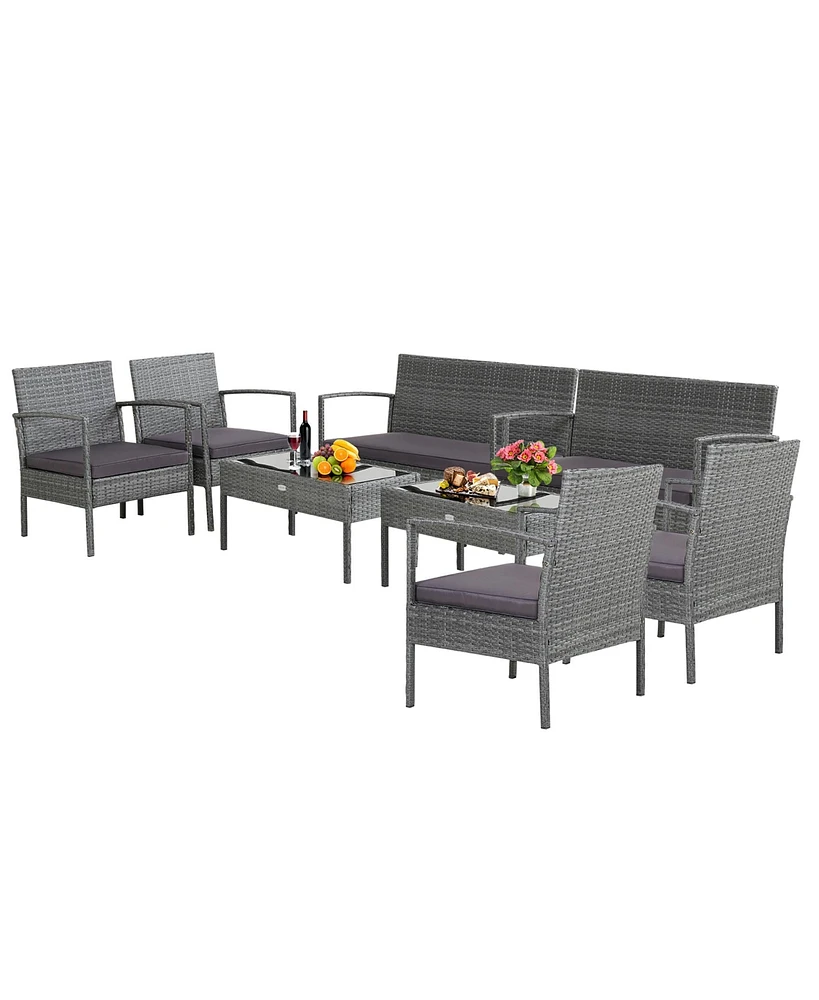 Costway 8 Pcs Outdoor Rattan Furniture Set Patio Conversation Sofa Set Cushioned Grey