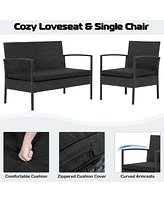 Costway 8 Pcs Patio Rattan Furniture Set Cushioned Sofa Armrest Garden Black