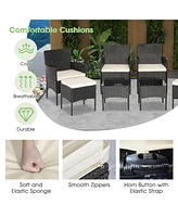 Costway 8PCS Patio Rattan Furniture Set Sofas Ottomans Cushioned Table Free Combination