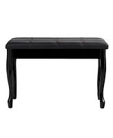 Costway Pu Leather Solid Wood Piano Bench Padded Double Duet Keyboard Seat Storage