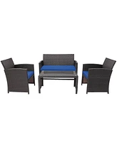 Costway 8PCS Patio Rattan Furniture Set Cushioned Chair Sofa Table Turquoise