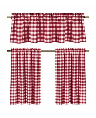 GoodGram Candy Apple Red & White Country Checkered Plaid Kitchen Tier Curtain Valance Set