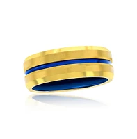 Metallo Gold & Blue Stripe Tungsten Ring - Matte Polished