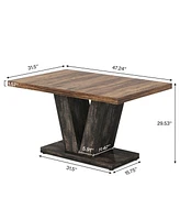 Tribesigns 47-Inch Dining Table for 4, Black Kitchen Dinner Table with Heavy Duty Pedestal, Farmhouse Wooden Eating Table for Home, Dining Room, Small