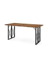 Sugift 67 Inch Patio Rectangle Acacia Wood Dining Table with Umbrella Hole