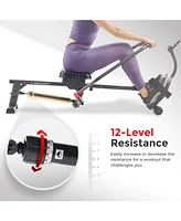 Sunny Health & Fitness Smart Compact Full Motion Rowing Machine, Full-Body Workout, Low-Impact, Extra