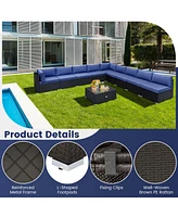 Costway 10 Pcs Patio Rattan Furniture Set Outdoor Wicker Sofa Table Cushioned Seat