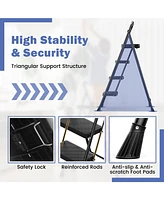 Slickblue Portable Folding 4 Step Ladder Stool for Adults with Wide Anti-Slip Pedal-Black