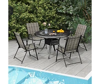 Slickblue Set of 4 Patio Folding Chairs with Armrests and Portable Lawn Chairs for Garden Backyard-Gray