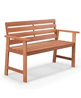 Slickblue Patio Solid Wood Bench Wood 2-Seat Chair with Breathable Slatted Seat & Inclined Backrest