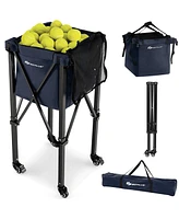 Slickblue Lightweight Foldable Tennis Ball Teaching Cart with Wheels and Removable Bag