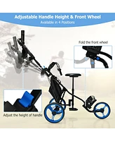 Slickblue 3 Wheel Folding Golf Push Cart with Seat Scoreboard and Adjustable Handle