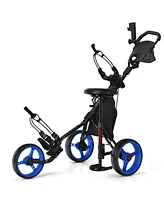 Slickblue 3 Wheel Folding Golf Push Cart with Seat Scoreboard and Adjustable Handle