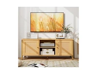 Slickblue Tv Stand for Tv up to 55 Inches with Faux Rattan Door-Natural