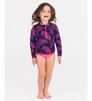 RuffleButts Baby Girls Long Sleeve Zipper Rash Guard 2-Piece