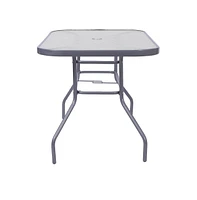 Emma+Oliver Tala Patio Table With Tempered Glass Top Umbrella Hole And Steel Frame