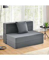 Slickblue 6 Inch Tri-fold Sofa Bed Folding Mattress with Pillow-Dark Grey