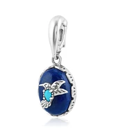 American West Jewelry Genuine Lapis and Blue Turquoise Sterling Silver Women's Hummingbird Pendant Enhancer