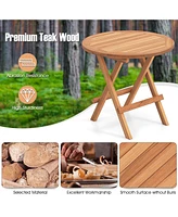 Slickblue Round Patio Folding Coffee Table Indonesia Teak Wood with Slatted Tabletop