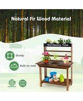 Slickblue Wooden Potting Bench Table Outdoor Mud Kitchen with Solid Fir Wood Frame