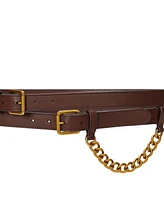 Lauren Ralph Women's Double-Wrap Chain-Embellished Wide Leather Belt