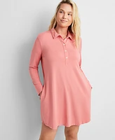 State of Day Women's Fluid-Knit Collared Sleepshirt Xs-3X, Created for Macy's