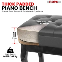 5 Core Piano Bench Wooden Height Adjustable Keyboard Stool Heavy Duty Padded Cushioned Seat, Solid Sturdy Wooden Legs + Storage - Pnb Wd Hd Blk