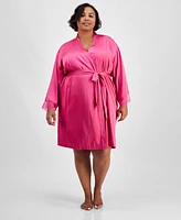 I.n.c. International Concepts Plus Lace-Trim Stretch Satin Wrap Robe, Created for Macy's