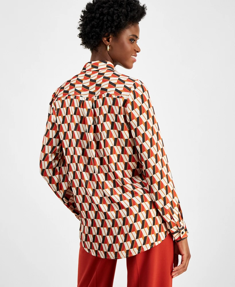 Tahari Asl Women's Printed Satin Button-Front Blouse