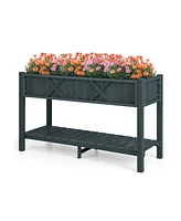 Slickblue Poly Wood Elevated Planter Box with Legs Storage Shelf Drainage Holes