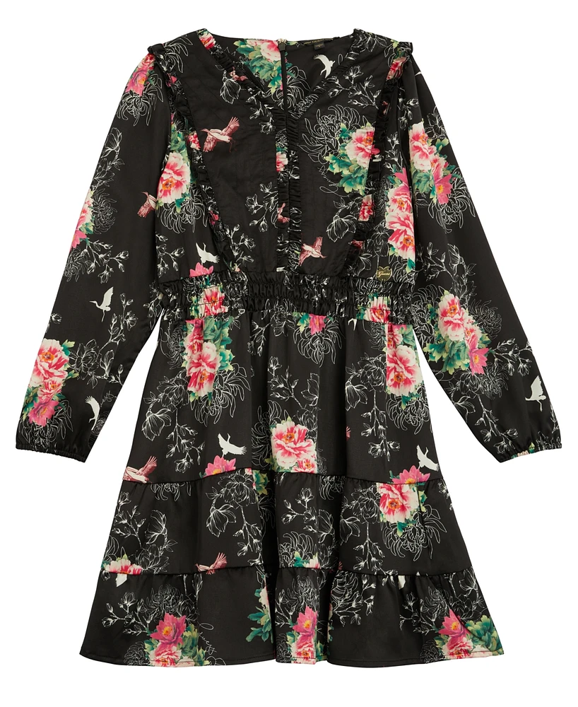 Guess Big Girls Satin Floral Long Sleeve Dress