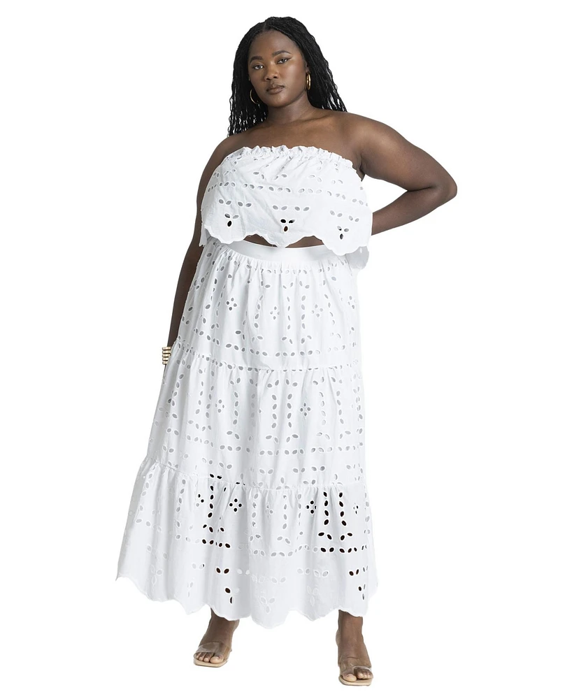 Eloquii Plus Size Eyelet Tiered Maxi Skirt