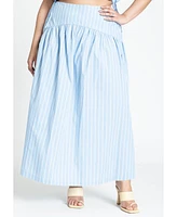 Eloquii Plus Size Striped Poplin Skirt With Yoke