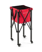 Costway Foldable Tennis Ball Hopper Basket Portable Travel Teaching Cart with Wheels & Bag