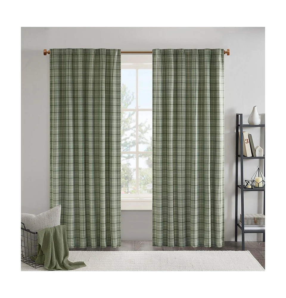 Madison Park Plaid Rod Pocket and Back Tab Curtain Panel with Fleece Lining