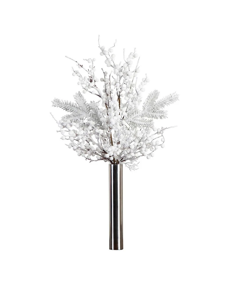 Nearly Natural 30in. Artificial Flocked Berry Arrangement in Cylinder Chrome Vase