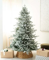 Nearly Natural 7ft. Pre-Lit Artificial Fraser Fir Flocked Christmas Tree with Instant Connect Technology and 400 Warm White Led Lights