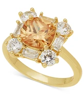 Charter Club Gold-Tone Champagne & White Cubic Zirconia Halo Ring, Created for Macy's