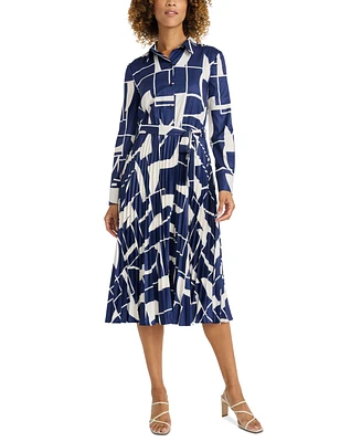 Maggy London Women's Long-Sleeve Collared Shirtdress