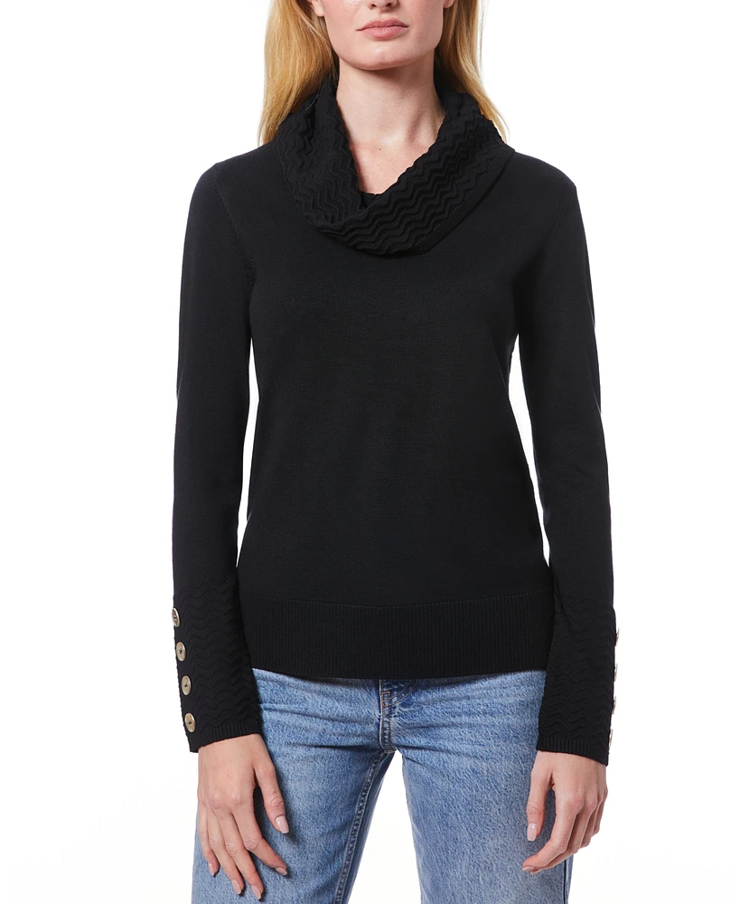 Melissa Paige Women's Chevron-Trimmed Cowl-Neck Sweater