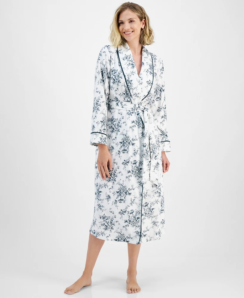 Charter Club Women's Long Floral-Print Flannel Robe, Created for Macy's