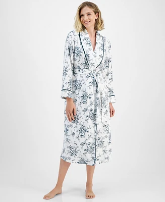 Charter Club Women's Long Floral-Print Flannel Robe, Created for Macy's