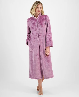 Charter Club Women's Long Snowflake Embossed Zip-Front Robe, Created for Macy's