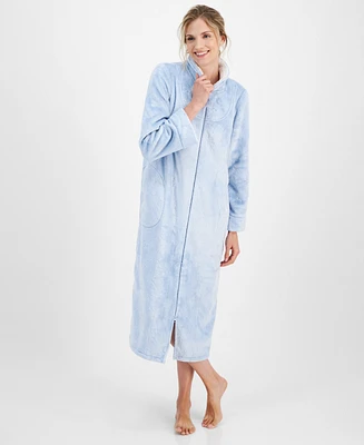 Charter Club Women's Long Snowflake Embossed Zip-Front Robe, Created for Macy's