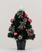 Nearly Natural 24in. Pre-Lit Fiber Optic Cosmopolitan Star Topped Artificial Christmas Tree with Decorative Planter