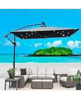 Streamdale Furniture Solar Powered Led Patio Umbrella with Crank & Base