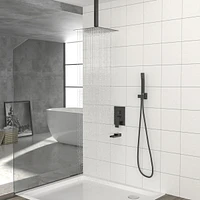 16" Rain Shower Head Systems With Waterfall Tub Spout, Matte, Ceiling Mounted Shower