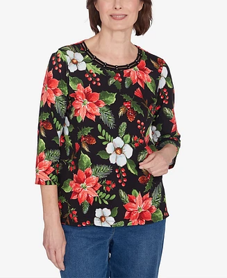 Alfred Dunner Classic Poinsettia Holiday Top