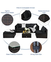 Costway 6PCS Outdoor Patio Rattan Furniture Set Cushioned Sectional Sofa