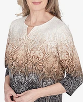 Alfred Dunner Classic Ombre Beaded Keyhole Neck Top